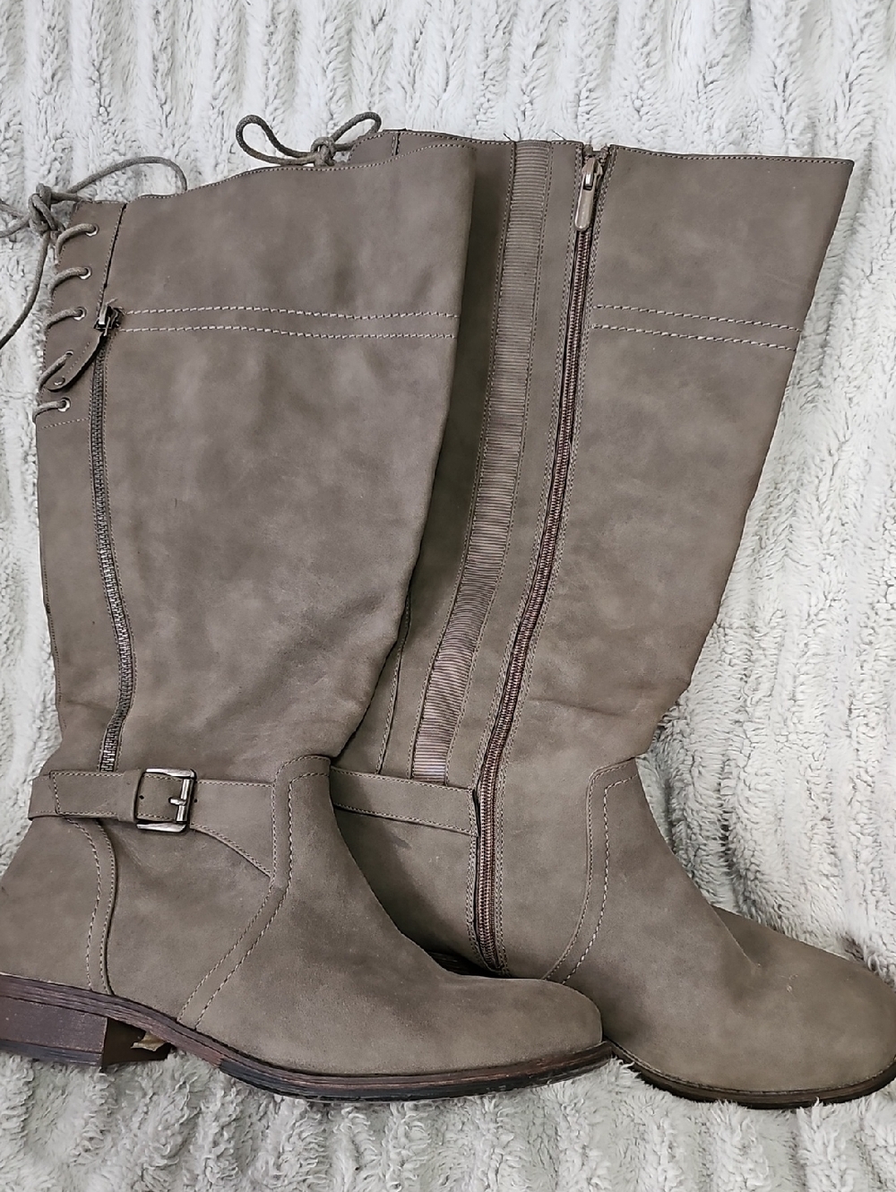 torrid Taupe Knee-High Buckle & Lace-Up Boots